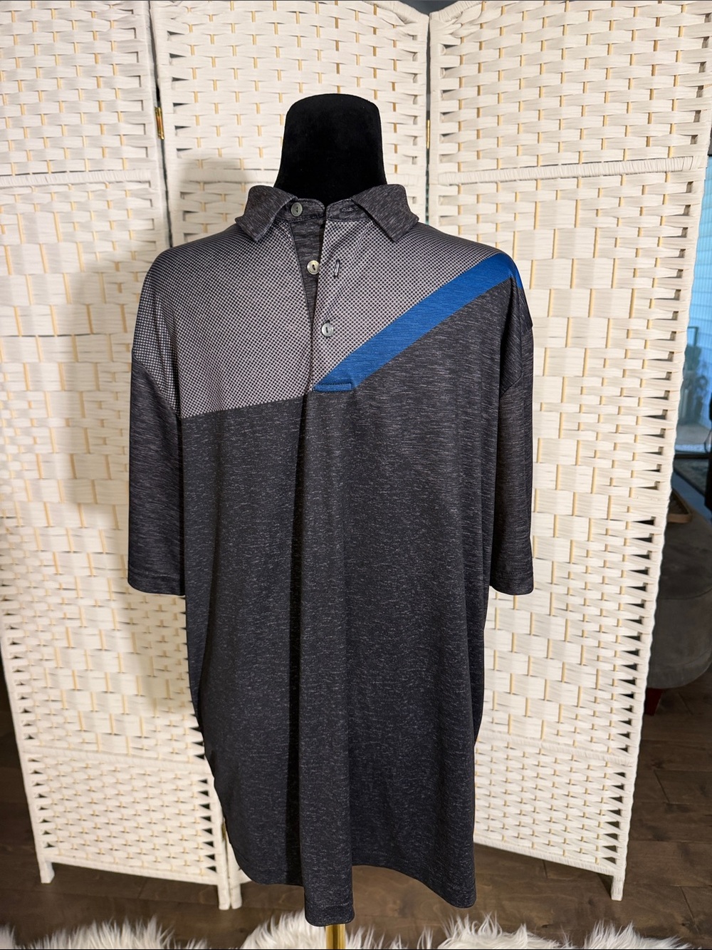 Hogan Charcoal Polo with Blue Diagonal Accent